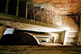 视图，顶部，楼梯，灰色，木质，楼梯，废弃，楼梯间