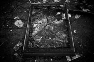 灰度照片，破碎的，玻璃，灰度，照片，破碎的玻璃，丢失的地方，工厂