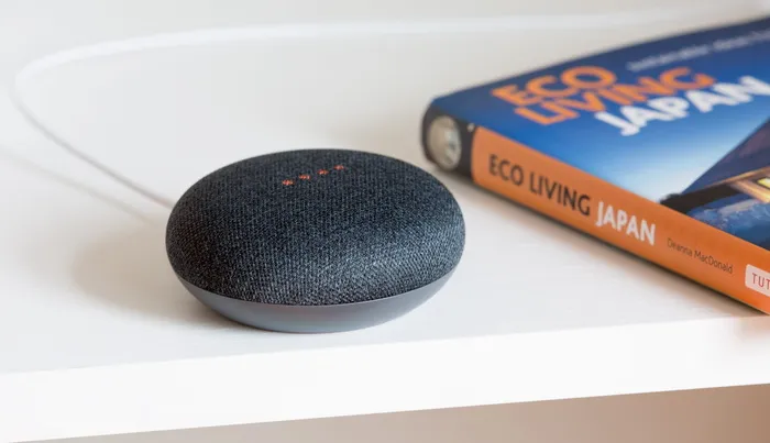 白色表面上的木炭Google Mini