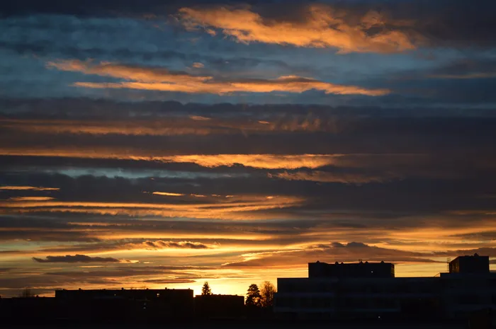 挪威，奥斯陆，云，日落，天空，蓝色，城市，金色