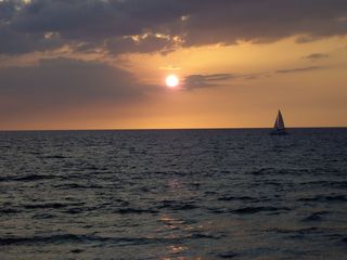 夏威夷、日落、海洋、天空、云朵、户外、风景、宁静