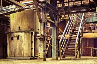 照片，灰色，钢楼梯，建筑，钢厂，厂房，旧，工厂