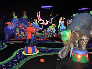 大象、灯光、红色、绿色、粉色、彩色、霓虹灯、马戏团