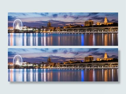 城市，灯光，夜晚，天际线，摩天轮，全景，全景，河流