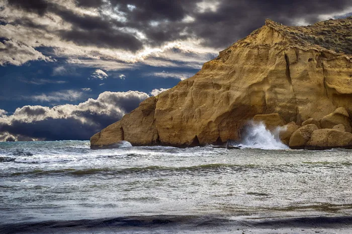 海、云、天、风景、海岸、风暴、波浪、石头