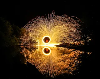 马尔代夫, Funadhoo, 钢丝绒, 光绘, 夜, 湖, 长时间曝光, 树