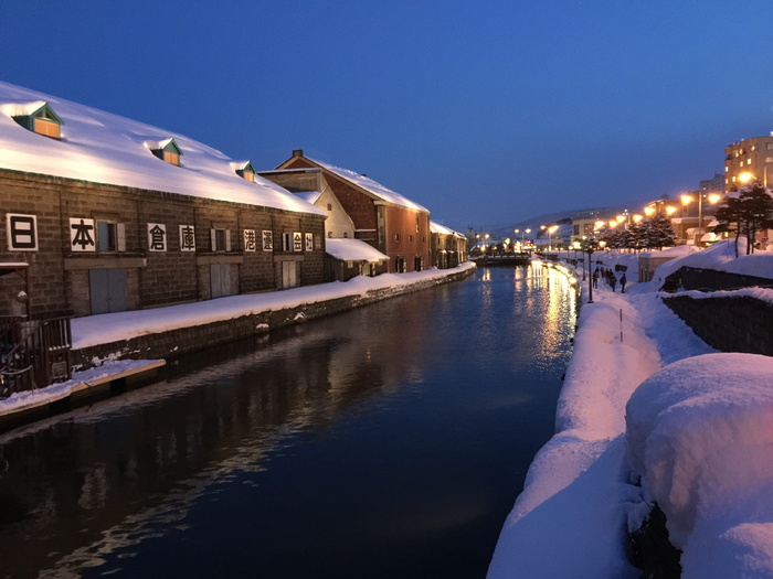 覆盖，房屋，街道，日本，小樽，雪，北海道，运河