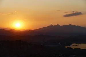 早上，很快，海，全景，风景，山，日落，天空