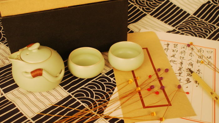 茶具，古董，暖色，室内，餐饮，无人，茶杯，高角度视野
