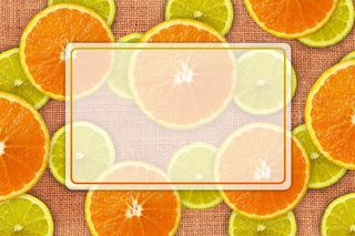 橙子、柠檬、列表、便条、标签、光盘、水果、粗麻布
