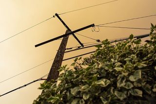 电力线、烟雾、天空、灌木丛、电缆、电力、连接、电源