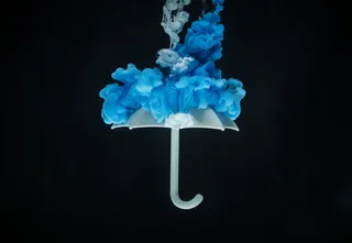 混合、水彩、装饰、水滴、雨伞、黑色背景、摄影棚拍摄、蓝色