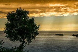 自然、风景、夕阳、大海、希腊、日落、云彩、天空