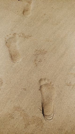 沙子脚印的特写照片