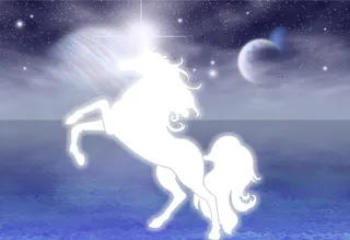 白色独角兽插图，行星，恒星，空间，宇宙，天体，光，幻想