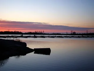 湖，日出，船库，云，天，黎明，水，日落