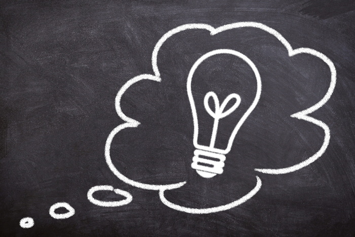 黑板、思考、教育、想法、学校、解决方案、创造力、灯泡