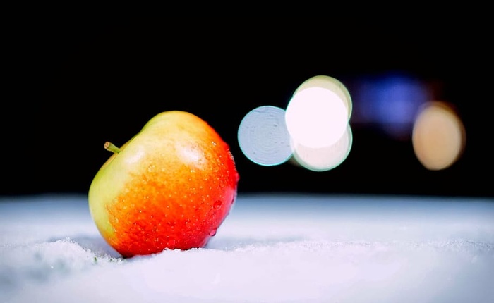 苹果，菠萝，食品，水果，宏，雪，冬天，新鲜度