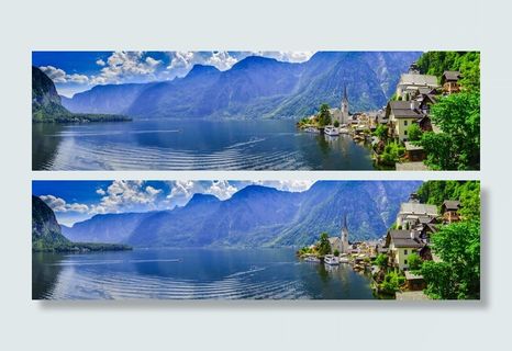 房屋, 身体, 水, 山, 全景式, 自然, 水体, 全景