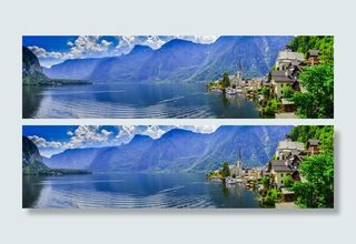 房屋, 身体, 水, 山, 全景式, 自然, 水体, 全景