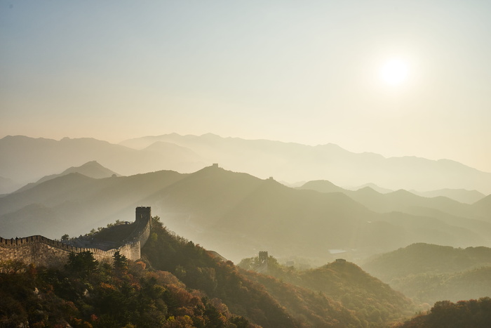 长城，长城，中国，高山，日落，风景，全景，长城