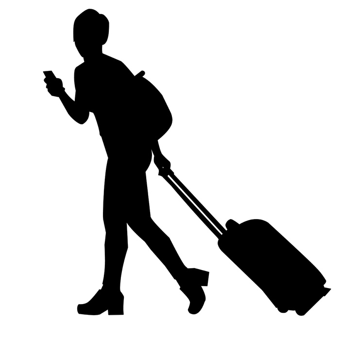 旅行，行李，手提箱，包，携带，女性，轮廓，生活方式