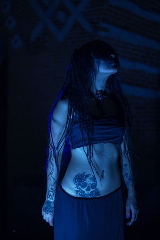 女人，穿着，短上衣，裙子，看起来，女孩，吸血鬼，纹身