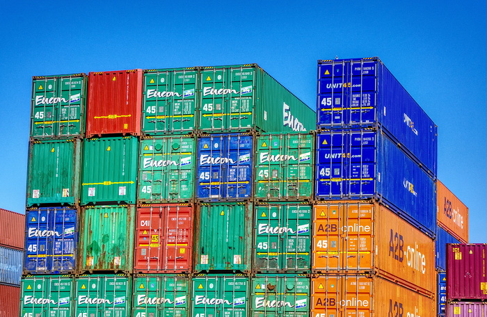 堆，各种颜色，多式联运，集装箱，集装箱，港口，装载，堆叠