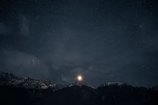 黑色，蓝色，灰色，风景，山脉，夜晚，星星，冬天