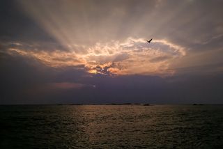 日落，大海，傍晚，海洋，太阳，自然，天空，地平线