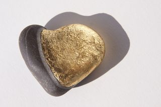 金色石头，白色，背景，心，爱情，运气，石头心，镀金