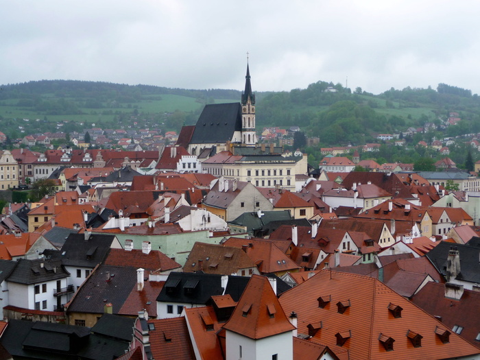 chesky krumlov，城市，建筑，屋顶，俯视，视图，城镇，城市