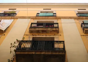 阳台，铸铁，立面，黄色，装饰，建筑，窗户，家