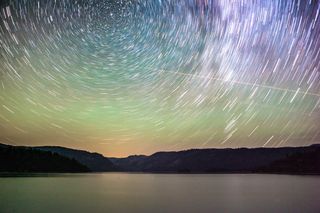 时间流逝，星星，照片，群山，繁星，天空，湖泊，水