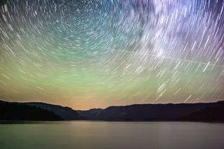 时间流逝，星星，照片，群山，繁星，天空，湖泊，水