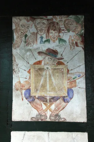 建筑、住宅、桁架、Fachwerkhaus、壁画、画家、画架、彩绘墙