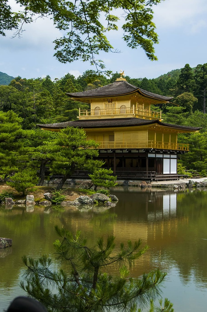 建筑，建筑，日本，金阁寺，京都，湖泊，公园，倒影