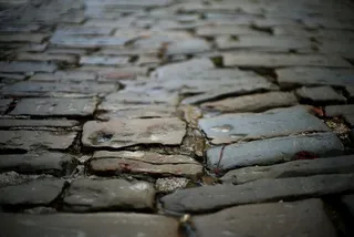 克罗地亚莫托文，湿的，旧的，外面，石头，台阶，地板