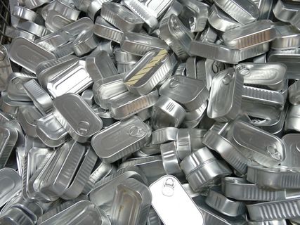 银锡, 很多, 罐头, 罐头, 灰色, 食品, 一大群对象, 背景