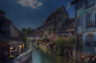 运河，建筑绘画，科尔马，阿尔萨斯，法国，夜晚，风景如画，照片过滤器