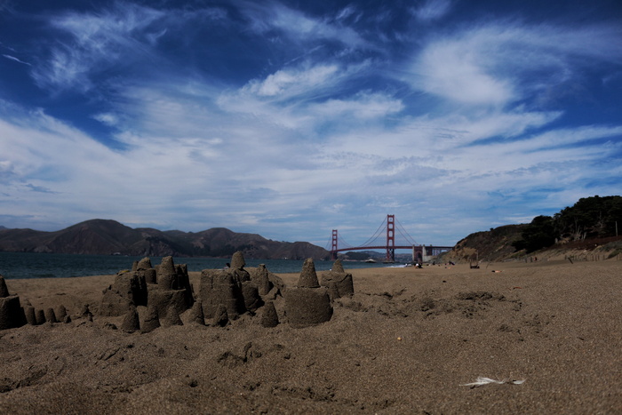 美国, 旧金山, 贝克海滩, 桥, 海滩, 城堡, 沙子, 天空