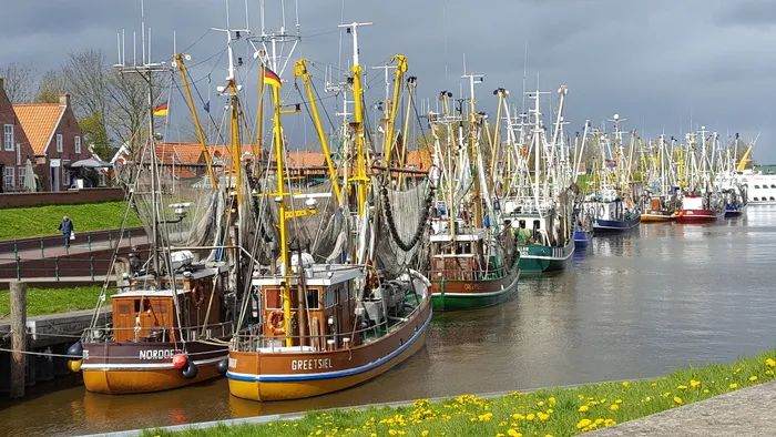 greetsiel，水域，港口，船只，码头，海洋，网络，渔船