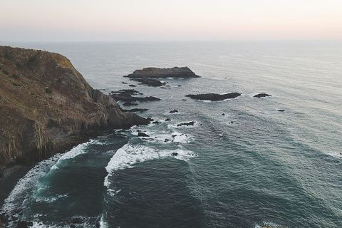 航空，摄影，身体，水，岩石山，白天，照片，悬崖