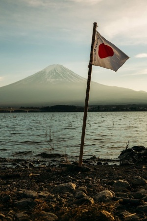 *旗，海岸，照片，山，富士，海，海洋，水