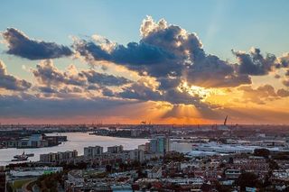 海湾，城市，城市景观，云彩，黎明，黄昏，港口，海港