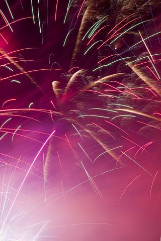 烟花表演，烟花，节日，五颜六色，五颜六色，阵阵，粉红色天空，烟花表演