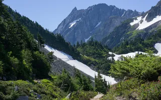 自然，瀑布，探索，景观，岩石，雪，树，山