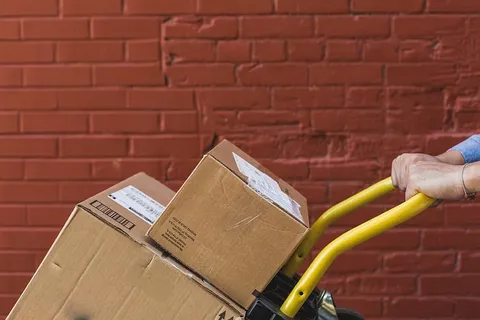 手推车上的装运箱特写照片