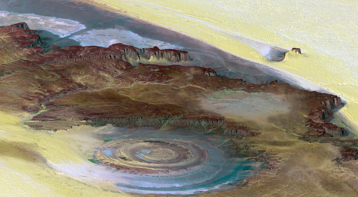 棕色，蓝色，岩石形成绘画，陨石坑，陨石坑，岩石形成，guelb he richat，richat结构