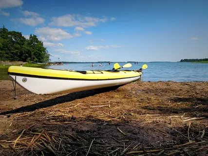 海滩，海洋，赫尔辛基，芬兰语，皮艇，水，爱好，黄色